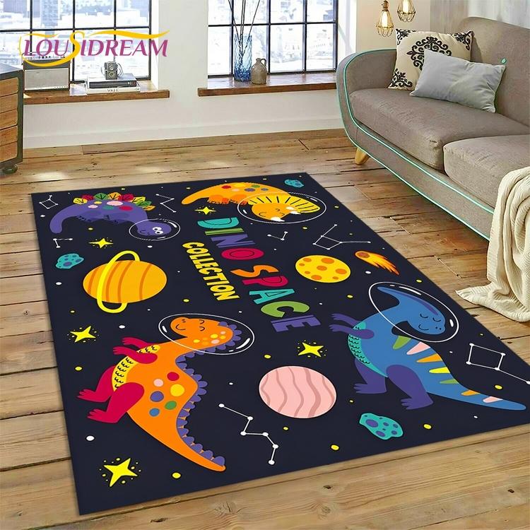 3D Cute Dino Cartoon Dinosaur Space Carpet Rug for Bedroom Living Room Home Sofa Decoration,Children Game Large Decor Floor Mat