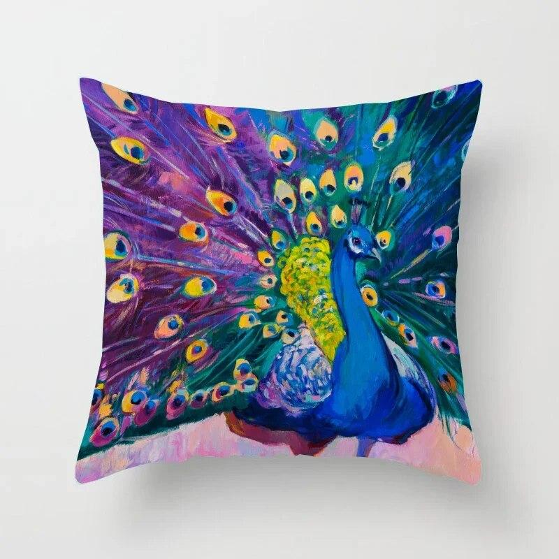 45*45cm Creative Peacock Feather Series Pillowcase Art Life Home Decoration Sofa Office Seat Waist Cushion  Cover