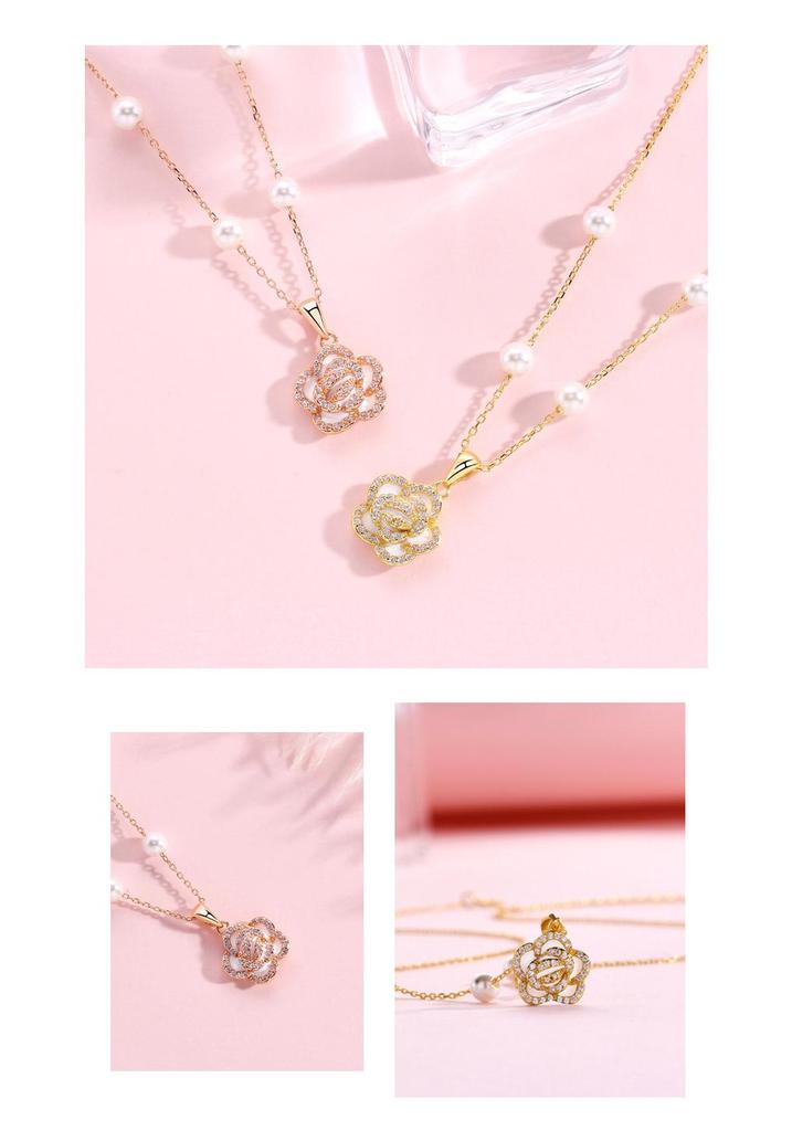 S925 Sterling Silver Camellia Pearl Necklace - Women's Forest Style, Light Luxury, Clavicle Chain, Niche Design.