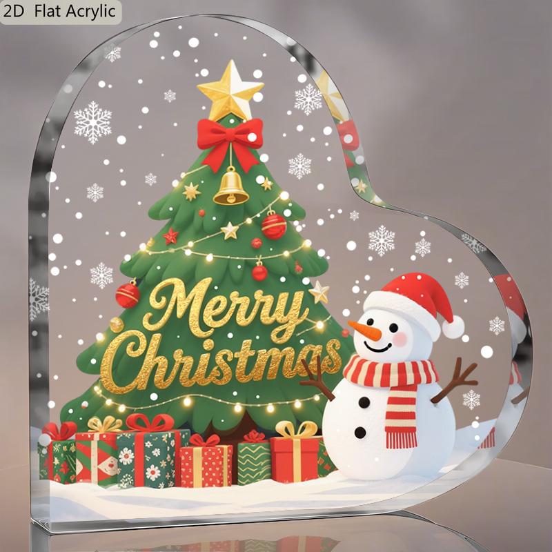 Heart-Shaped Christmas Ornament - Merry Christmas with Golden Lettering, Snowman & Tree Design, Christmas Decorations, Christmas Table Decoration 9.7*9.7cm