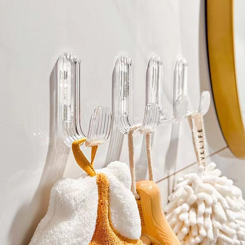 Strong Transparent Adhesive Hooks for Bathroom Wall Door No Drill Plastic Hangers
