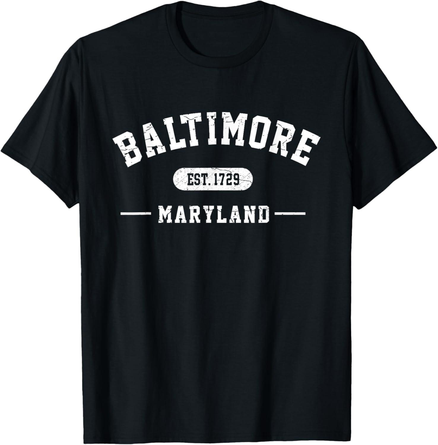 Baltimore Maryland Est 1729 Vintage Retro Athletic Style T-Shirt L