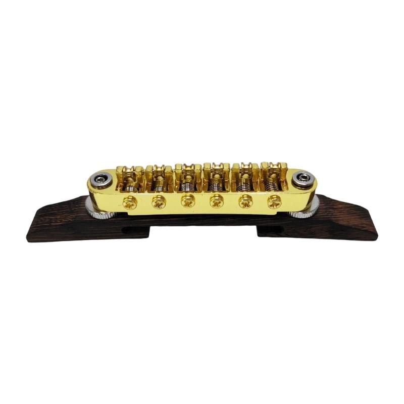 High Performances Fixed Saddles Rosewood Bridge Electric Guitar Bridge Tailpiece with Golden Roller Saddles Easy to Use