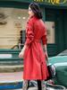 Lambskin Handmade Women Red Trench Coat Leather Genuine Long Party Stylish