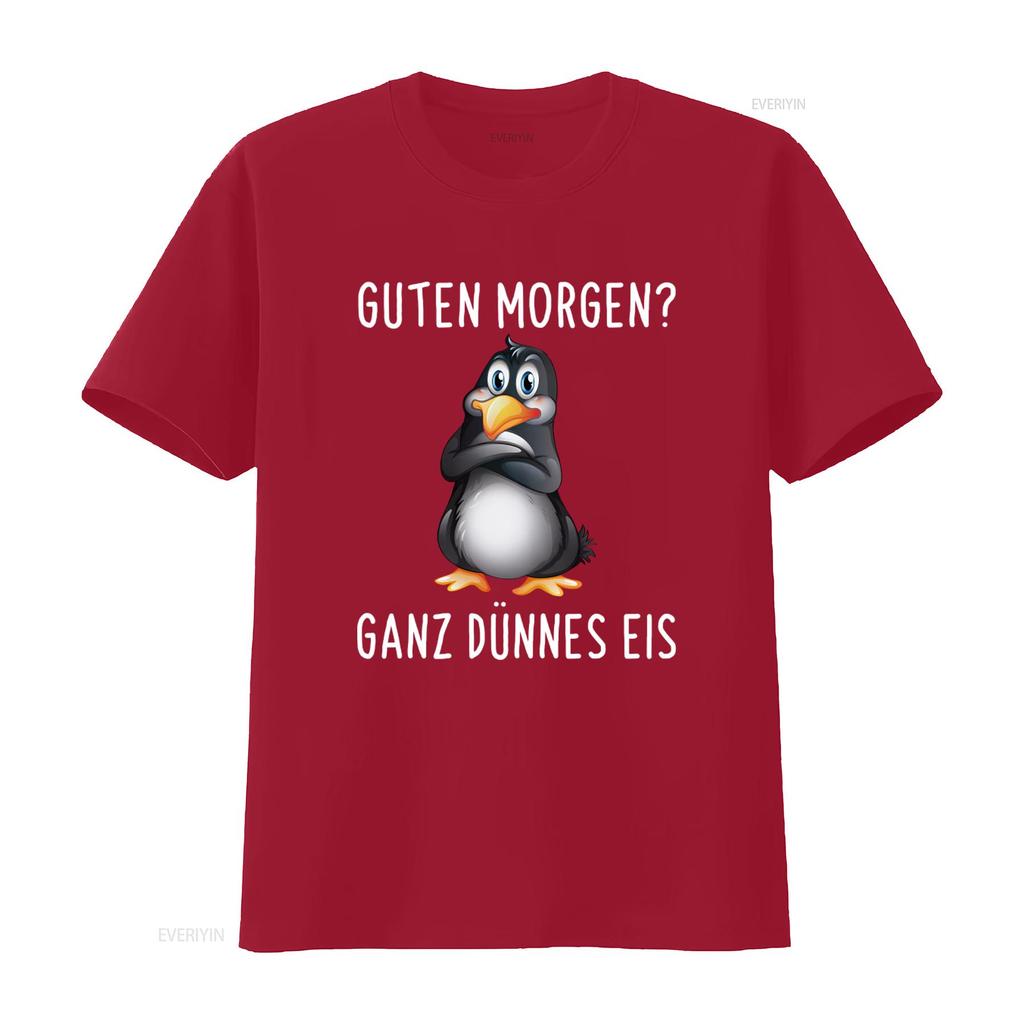 Good Morning Guten Morgen Funny Grouch Penguin T Shirt with Ganz Dunnes Eis Print vintage Washed Unisex Versatile Casual