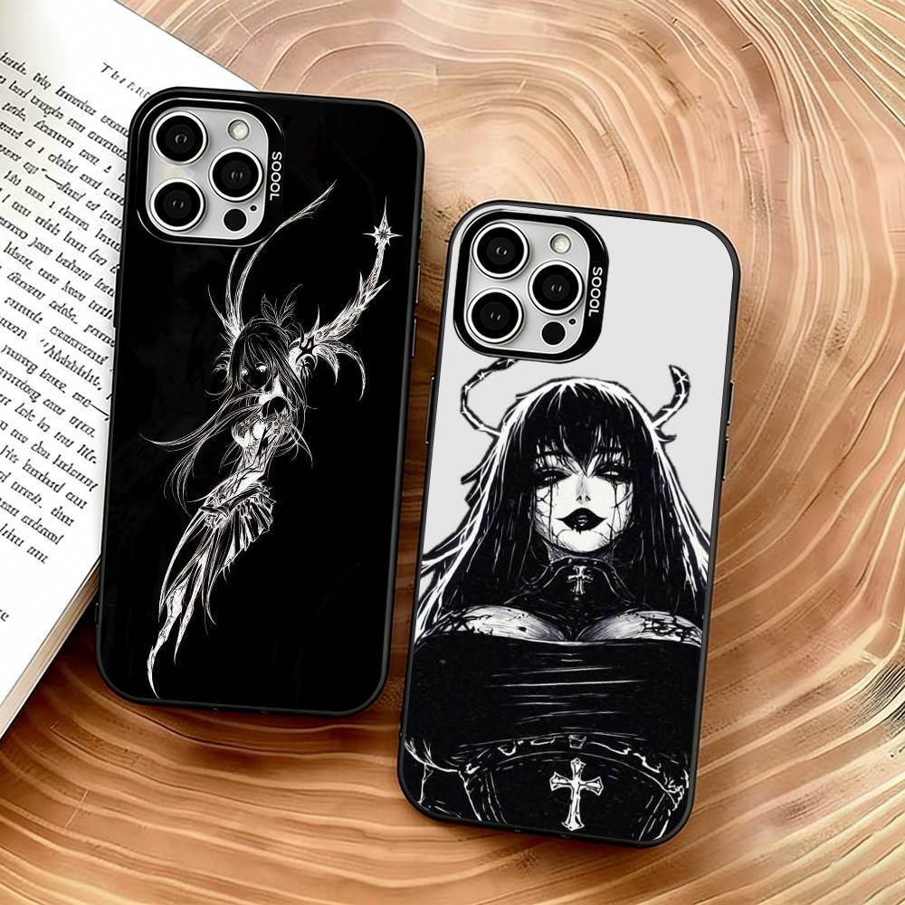 Art Black Angels and Demons Phone Case For iPhone 17,16,15,14,13,12,11 Plus,Pro Max,XS,Colorful Silver Phone Case Funda Cover