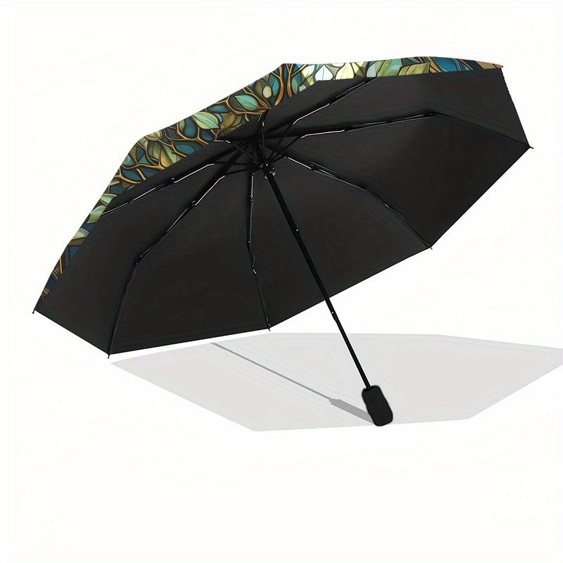 Stained Tree of Life Wall Art DecorUmbrella, Portable 3-Fold Compact Umbrella for Men & Women Gift