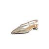 Krazing Pot Straw Weaving Mules Summer Size 42 Gold Color Thick Low Heels Women Women Pointed Toe Sandals