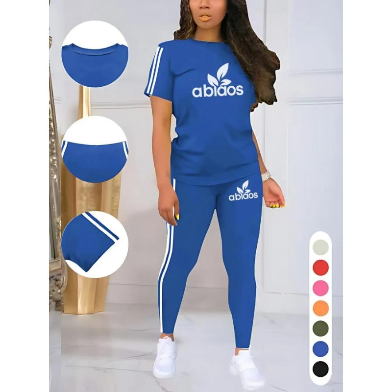 Women 2Pcs Yoga Set Short Sleeve Top High Waist Long Leggings Stretch Fitness Sportswear