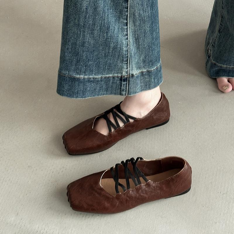 Summer temperament versatile solid color lace-up light mouth single shoes women's autumn fashion retro Mori casual wedge Mary Jane shoes