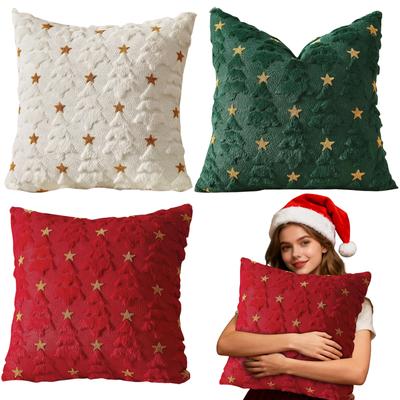Christmas Tree Soft Plush Pillowcase Embroidery 45x45cm Accent Pillowcase Couch Cushion Case for Sofa Bed Living Room Home Decor