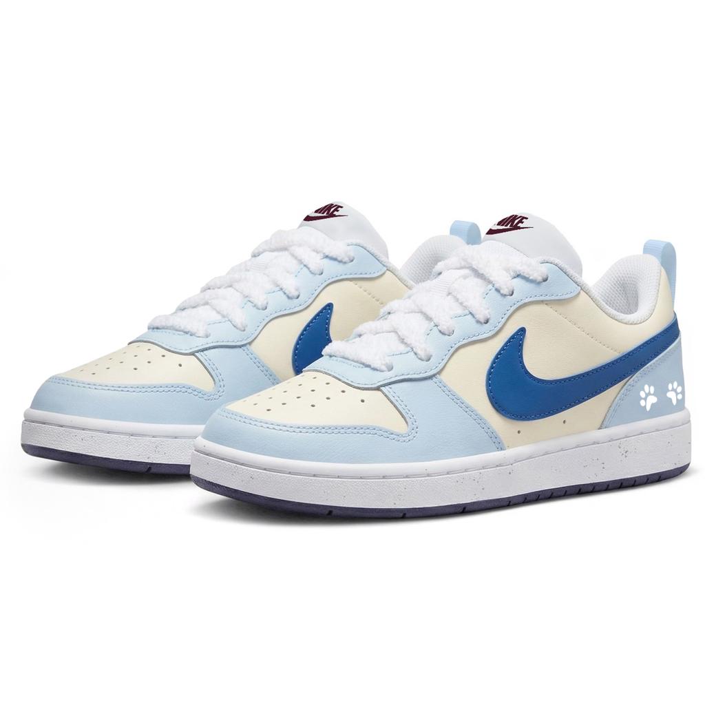 Nike Court Borough Lazy Kitten Leather Abrasion Resistant Slip Resistant Low Top Skateboard Shoes Unisex Yellow Blue BQ5448-100(Team1664-)