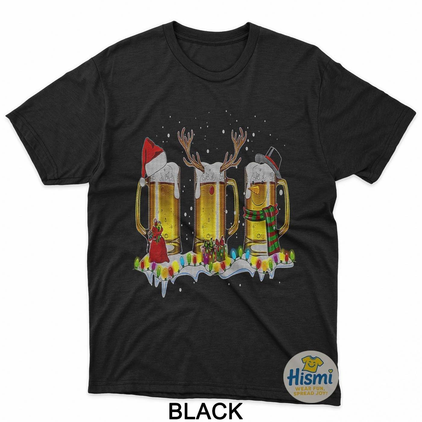 Holiday Beer Mugs Reindeer Snowman Funny T-Shirt S