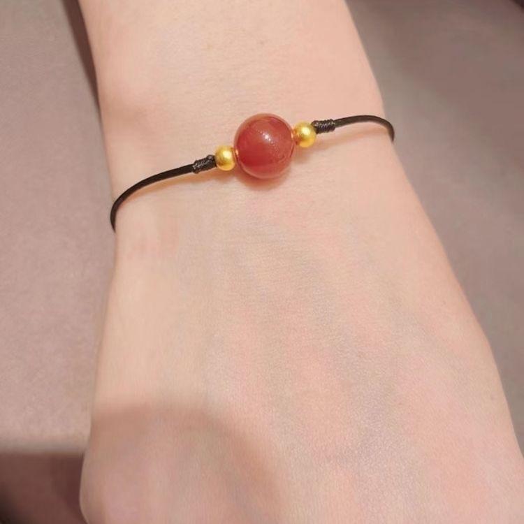 

Human Acacia Bean Red Agate Necklace Bracelet Male And Female Couples Round Bead Clavicle Handmade Woven Rope