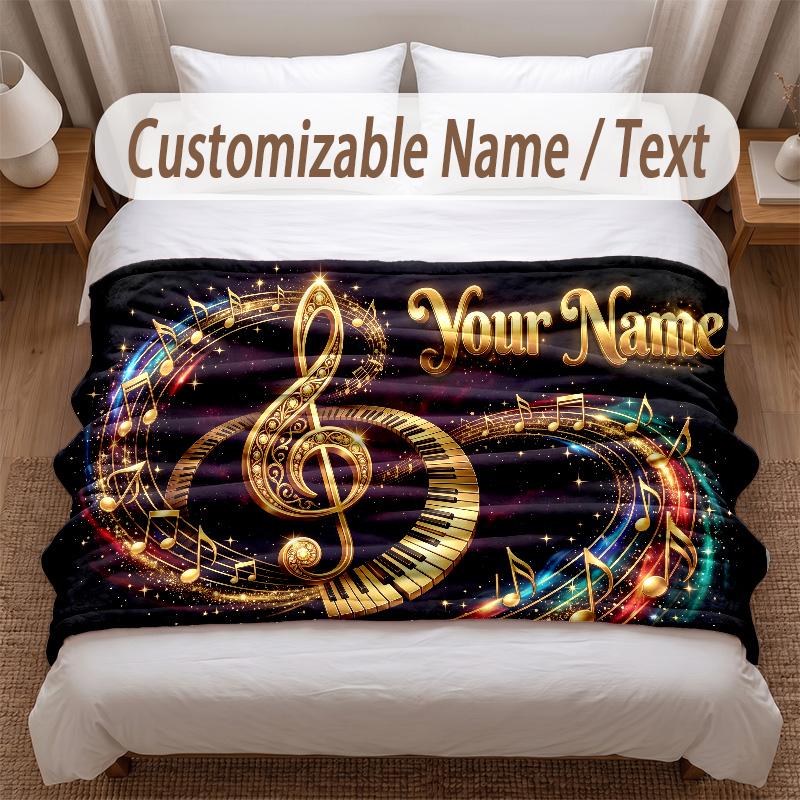 Music General Theme Soft Blanket Personalized Custom Name Text Print Warm Blanket Home Sofa Bedroom Decor