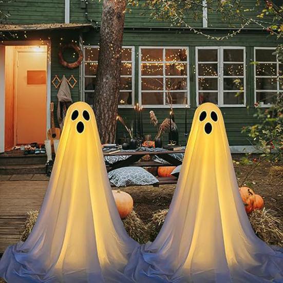 Large Lighted Ghost Halloween Decoration Outdoor Standing Light-up White Ghost with Witch Hat for Home Yard Garden Lawn Porch Decor