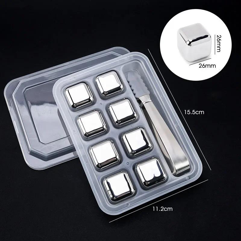 4/6/8 PCs Stainless Steel Ice Cubes Set Reusable Chilling Stones for Whiskey Wine Wine Cooling Cube Chilling Rock Party Bar Tool