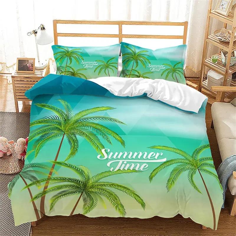 Comforter Summer Beach Hawaiian Vacation Style Seashell Starfish Bedding Set Microfiber Tropical Landscape Queen