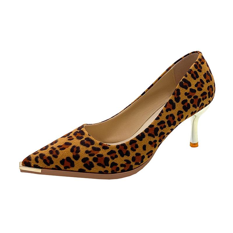 New Suede Side Empty High Heels Women's Thin Heels Fashion Light Mouth Sexy Versatile Pointed Professional Leopard Print Single Shoes