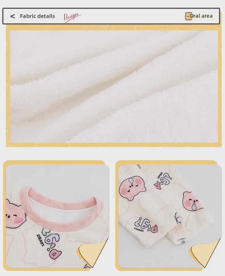 Cozy Coral Fleece Cartoon Pajama Set for Women – Perfect for Autumn and Winter