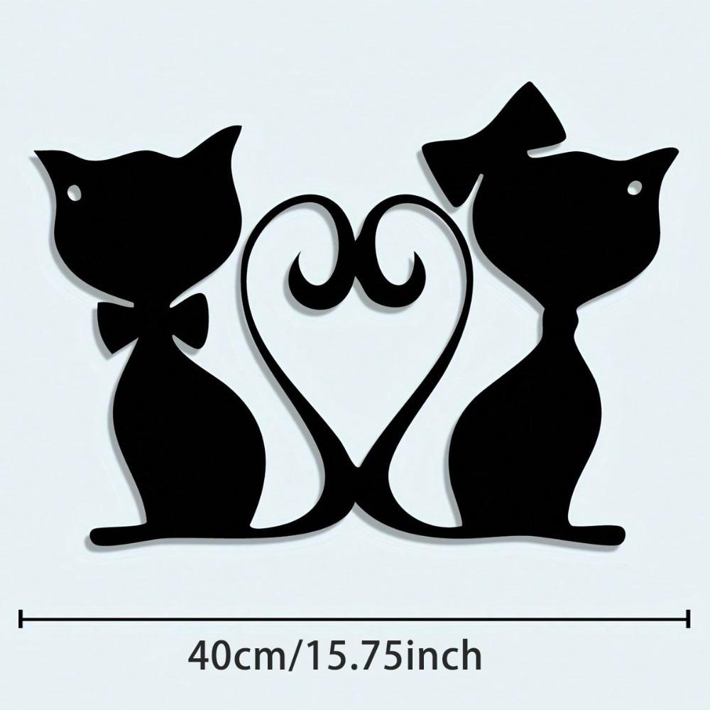 Iron Art Cat Heart Wall Decor Minimalist Modern Outdoor Gift Black White Silhouette