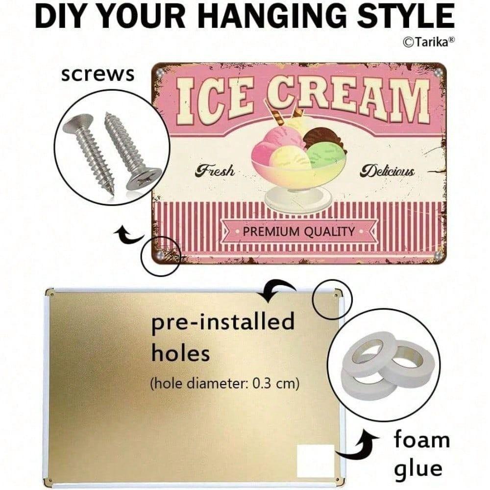 Metal Wall Art Retro Ice Cream Lemonade Sign Vintage Home Bar Cafe Decor
