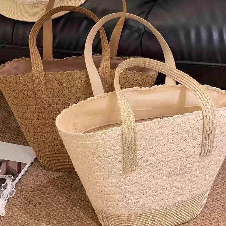 Women's Bag Ins New Simple and Fashionable Straw Bag Large Capacity Underarm Shoulder Hollow Woven Beach Bag Women