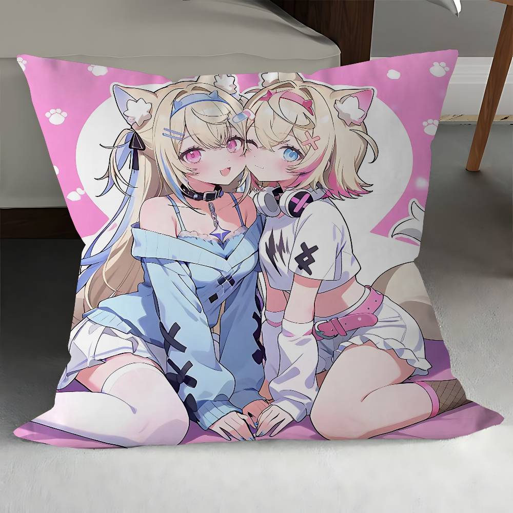 Hololive Mococo Fuwawa Abyssgard Pillow Cover For Bedroom Room And Living Room Sofa Decorative Cushion Cover