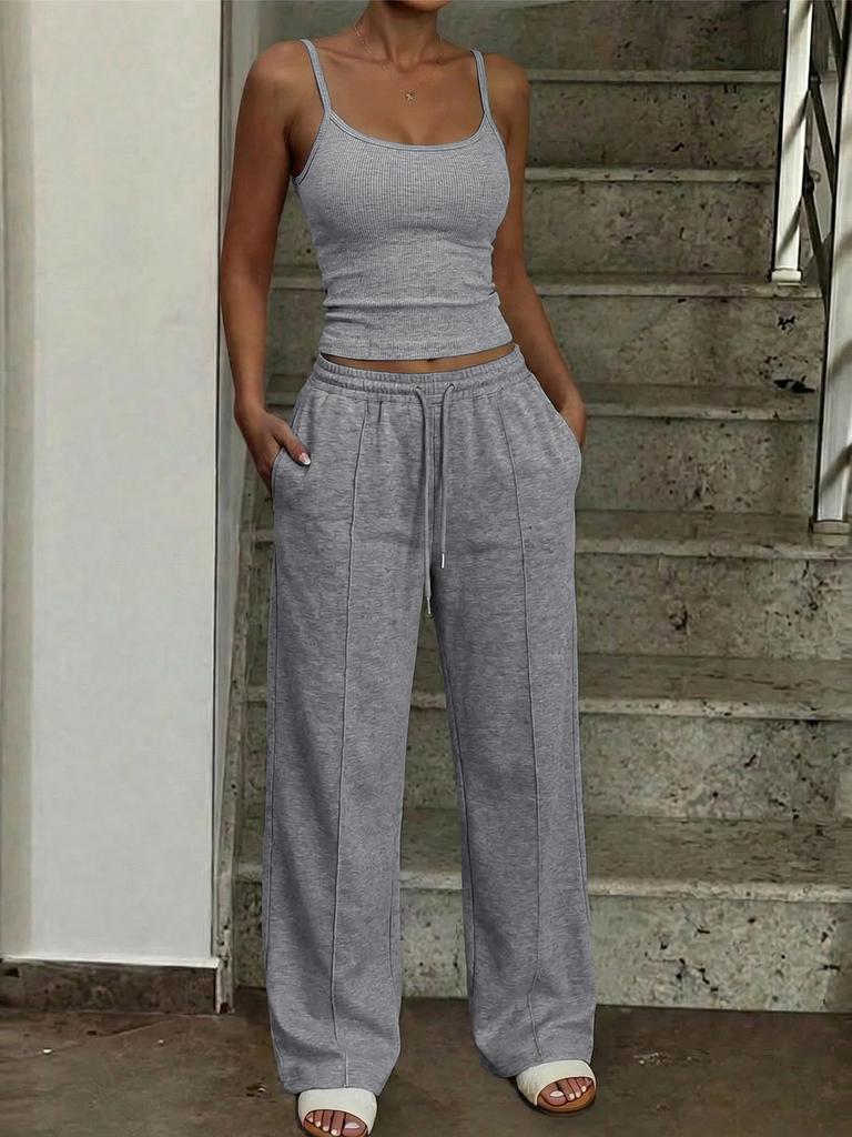 Summer Casual Vacation Camisole Sport Long Pants Set Women Summer Wear