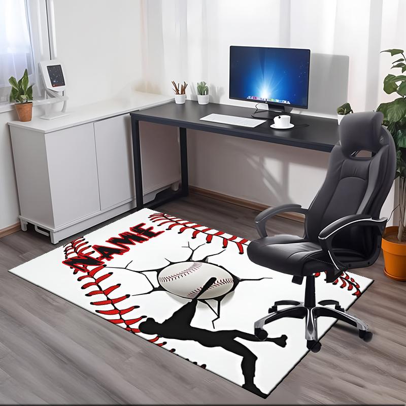 Custom Name Baseball Printed Carpet, for Office Chair Living Room Bedroom Kitchen Room Decor Gifts.
