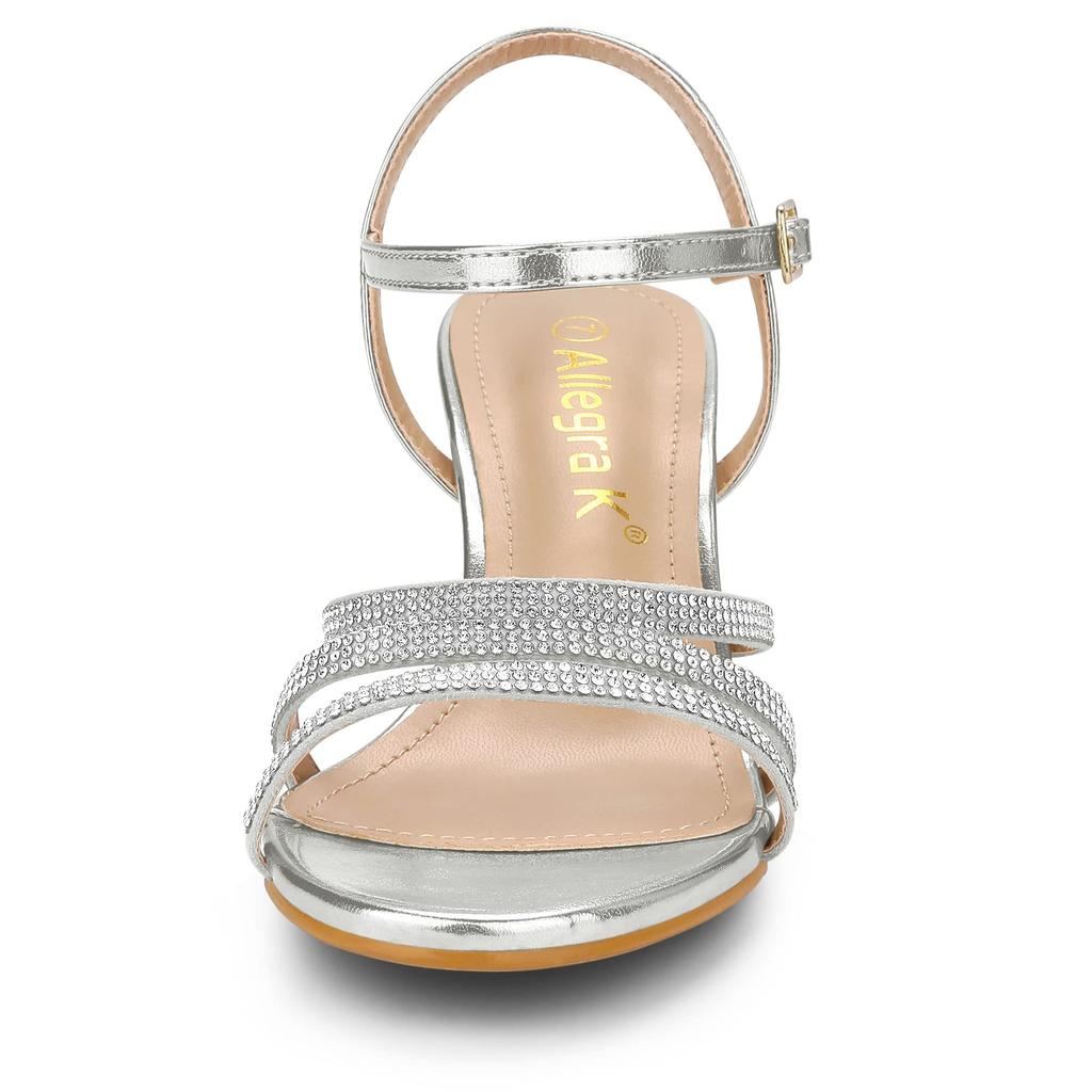 Knöchelriemchen Strass Kitten Heel [Allegra K] Damen Sandalen, silber, 26.0cm