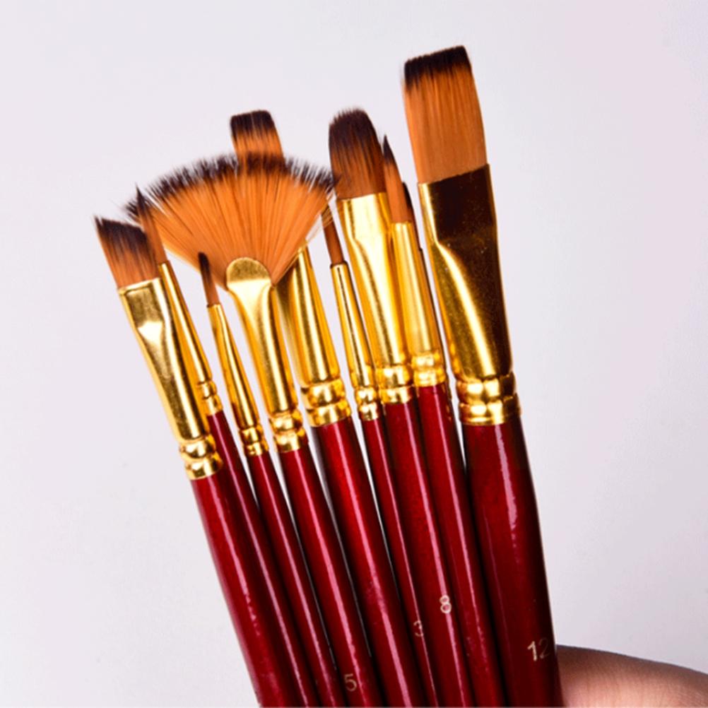 10 Pcs Pinceaux de Peinture en Nylon Pointe Ronde Pointue Set de Pinceaux Acrylique Huile Aquarelle