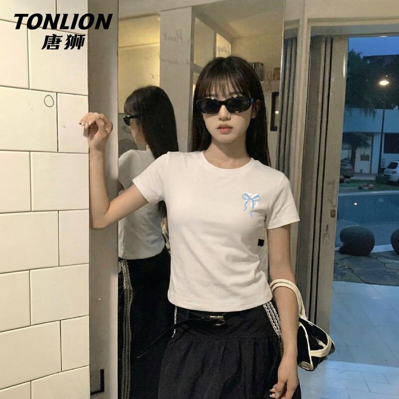 TonLion Women's Round Neck Butterfly Bow Short Sleeve T-Shirt