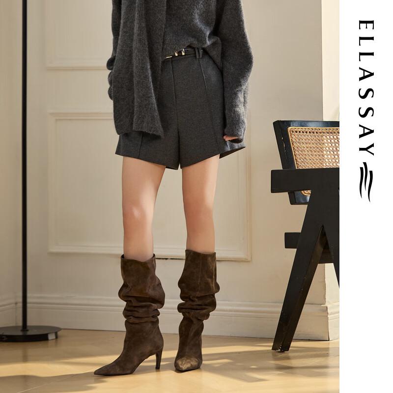 ELLASSAY Women s High-Waist Wool Blend Asymmetric Hem Shorts XS