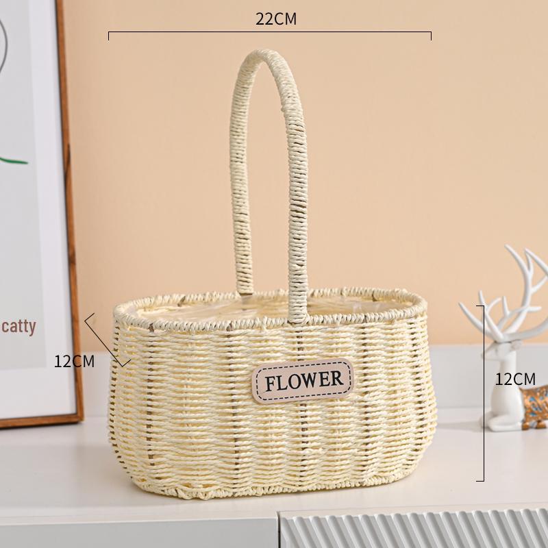 Handheld Flower Basket for Fresh & Dried Flowers, Woven with Willow, Rattan & Straw - Perfect for Flower Arrangement or Picnic