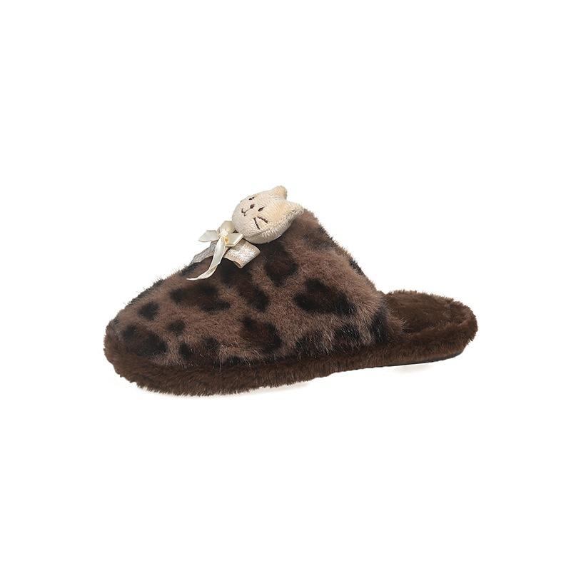Cute cartoon bag head fluffy slippers women wear new winter velvet warm thick bottom bag head cotton mop