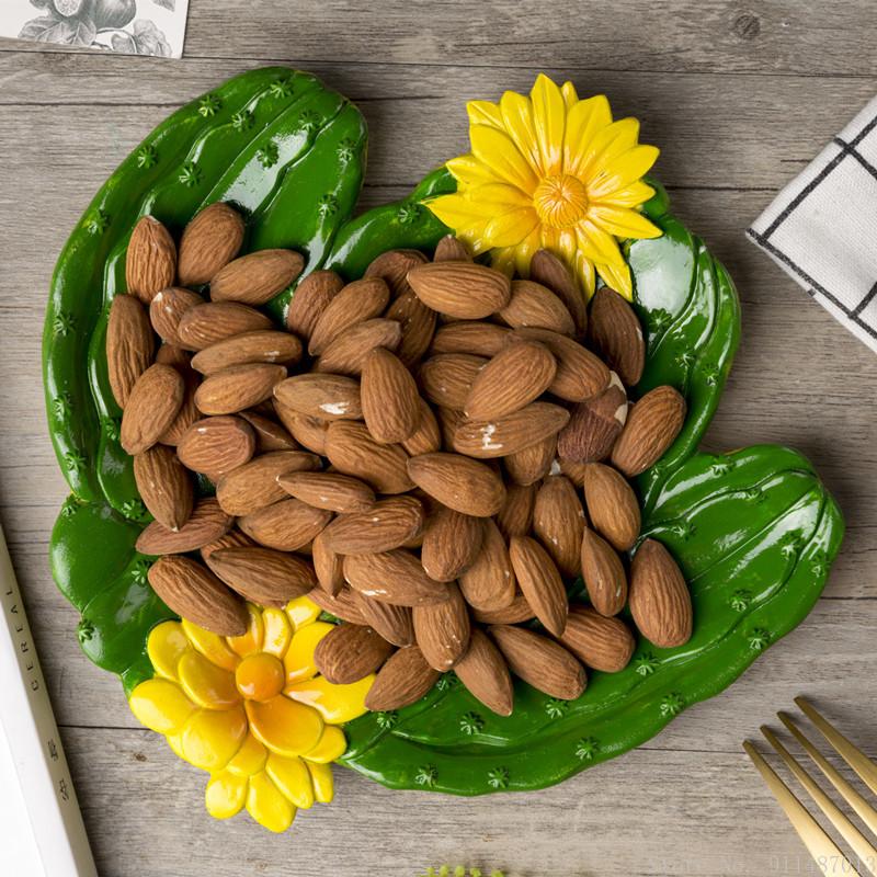 Nordic Resin Simulation Plant Sunflower Cactus Shape Dried Fruit Melon Seed Plate Jewelry Storage Tray Ornaments Decor Plate