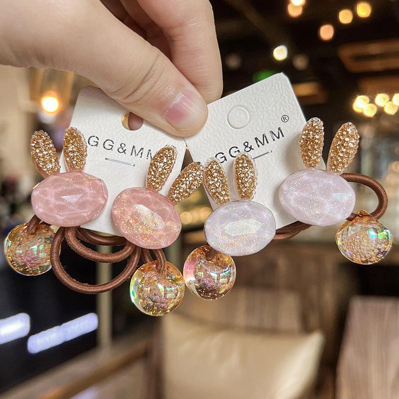 Hair Ties With Rabbit Autumn Winter Colorful High Elasticity For Girls School Daily Use Premium Soft Comfortable Non Pull