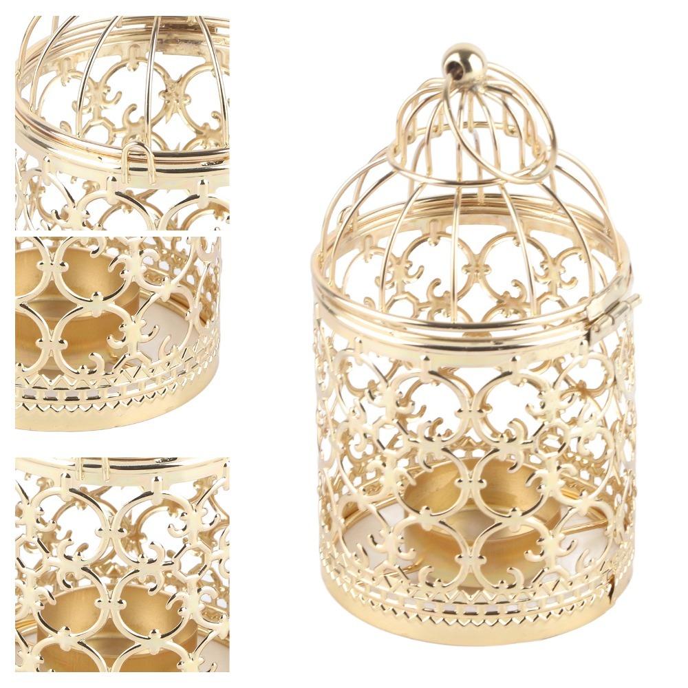 Iron Hanging Lantern Candle Holder Hollow Out Birdcage Candlestick Decorations Party Decoration золотой