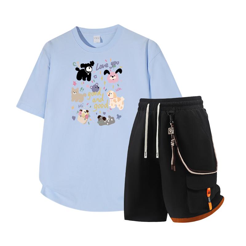 Herren Kurzarm Set Sommer Kurzarm Slim Fit Oberteil Herren Zweiteiliges Set