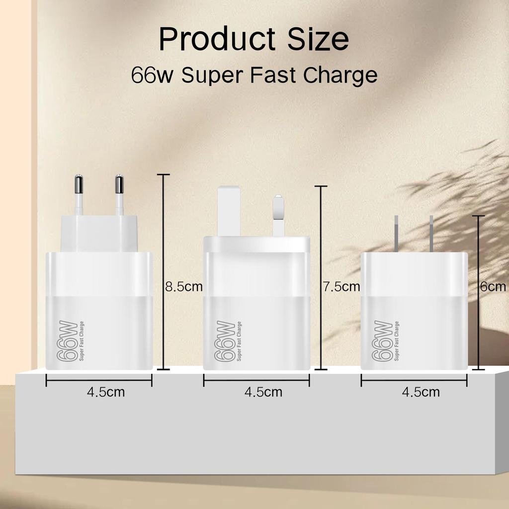 66W Ultra-Fast Charging Adapter with EU/US/UK Plug for Apple, Huawei, Xiaomi Phones