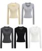 2025 Spring U-Neck Wool Knitwear: Sheer, Slim Fit, Long Sleeve Top
