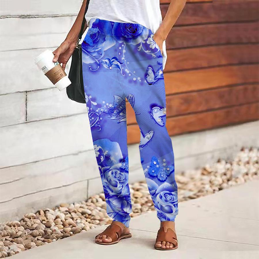 

Женские брюки в стиле ретро с принтом, на шнуровке, с эластичной талией, свободные, повседневные длинные брюки, брюки с карманами XS синий