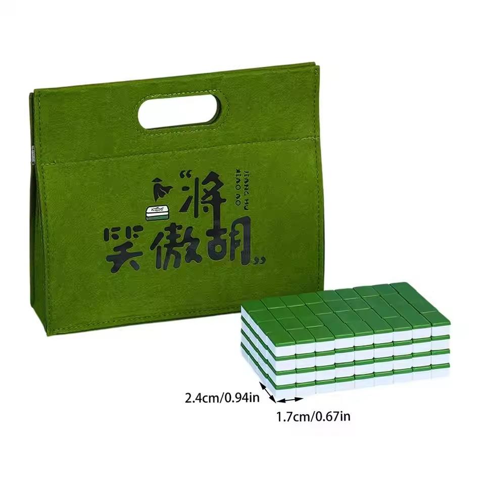 

30MM Chinese Mahjong Game Set With 144 Tiles Dice And Storage Case For Adults Friend Family Party Board Game Outdoor Travel зелёный