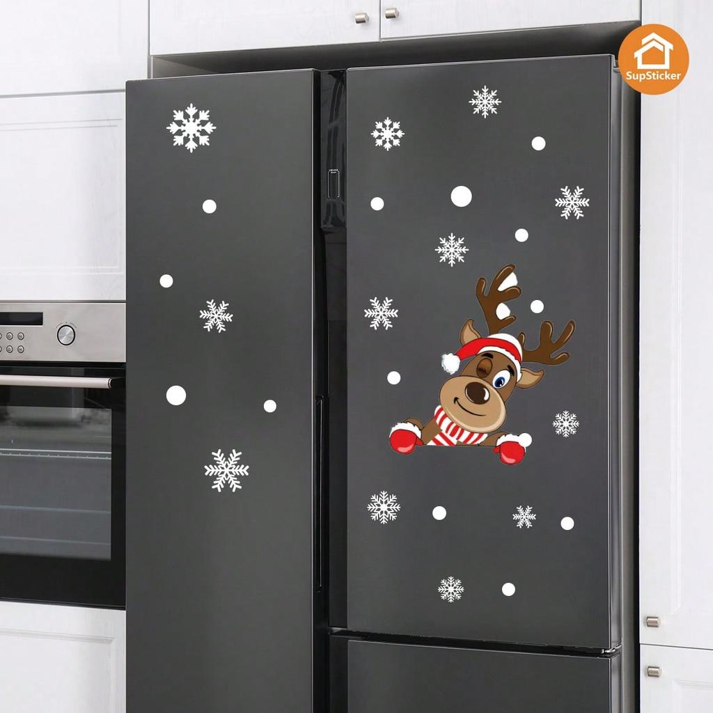 1/2pcs Christmas Elements Cute Cartoon Reindeer & Santa Claus Home Decor Stickers, Self-Adhesive PVC Decals For Living Room, Bedroom, Kitchen Bathroom