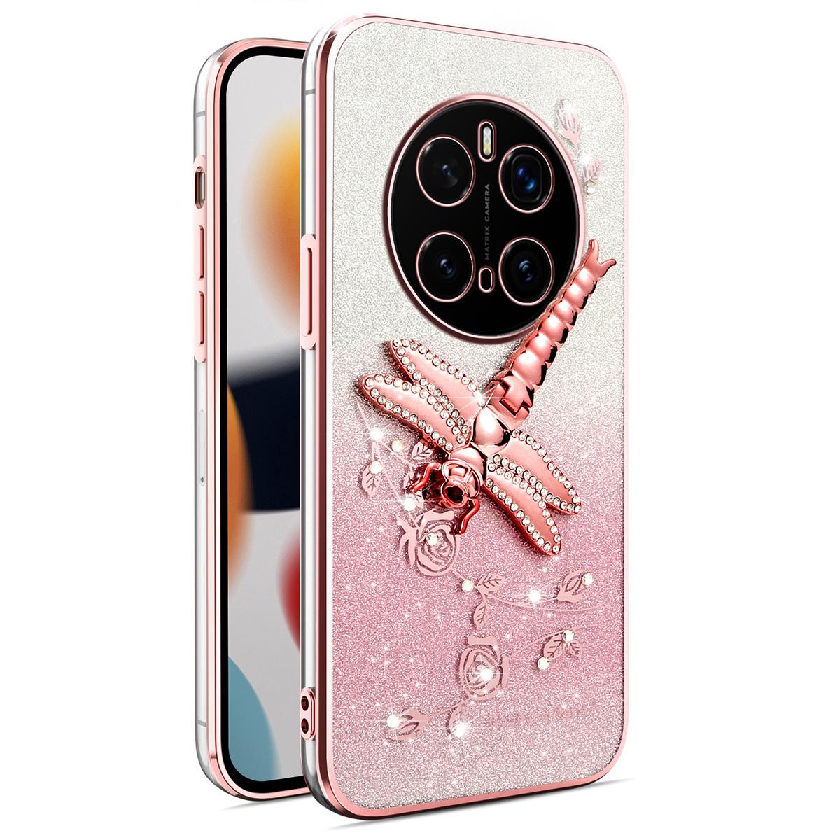 

KADEM For Honor Magic7 Pro 5G Case Dragonfly Kickstand TPU Flowers Glitter Phone Cover Pink