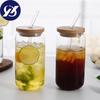 Durable Tea Juice Milk Glass Cup Can Shape Coffee Mug Wine Glass Drink Cup With Straw High Borosilicate Glass Drinkware