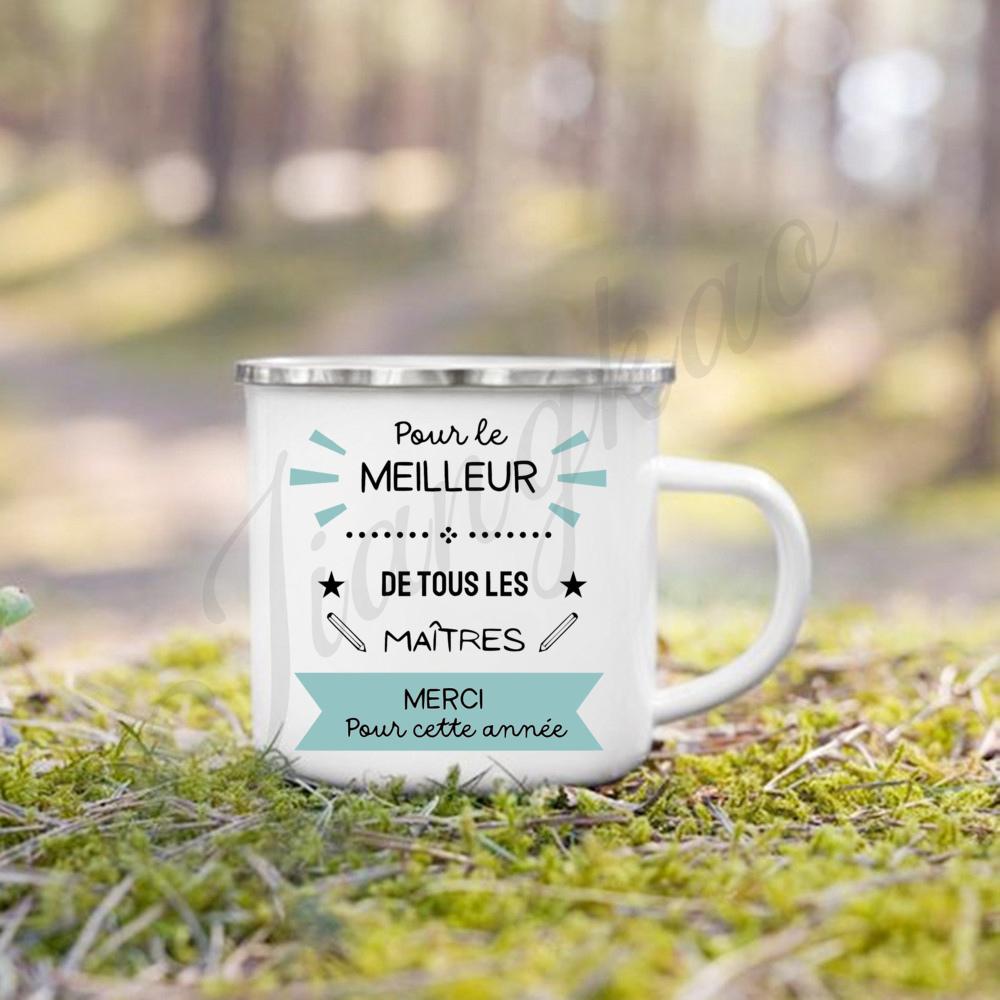 Super Maitre French Printed Mugs Creative Coffee Cups Drinks Water Enamel Camping Cup School Handle Drinkware Gifts for Teacher