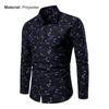 Men Shirt Leaf Print Single-breasted Streetwear Slim-fitting Buttoned Shirt for Spring Summer Autumn Winter