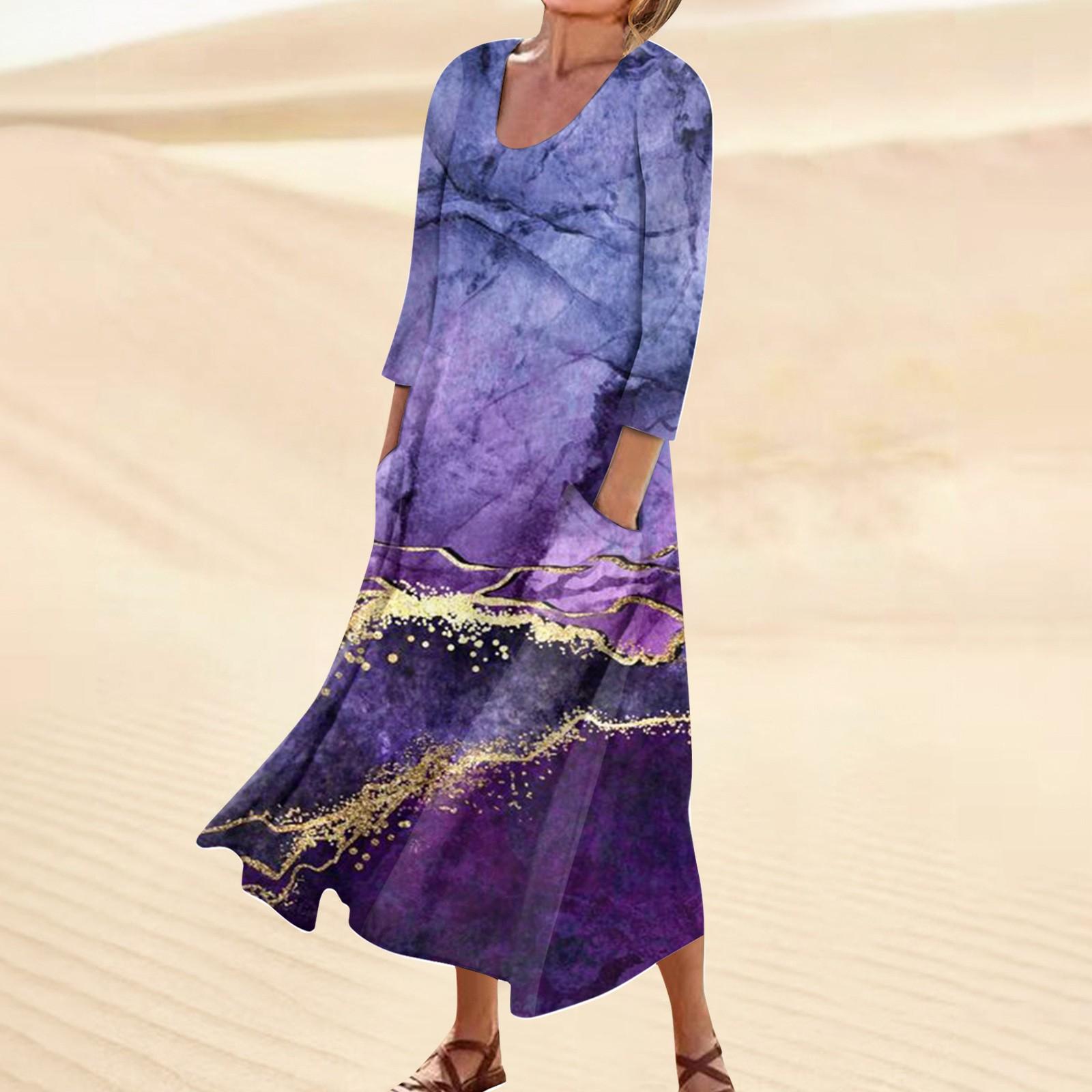 Женское повседневное модное удобное платье с карманами и рукавами 3/4 с принтом M зелёный — фото 8